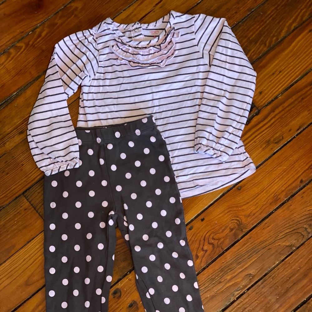 Carters Outfit long sleeve shirt leggings stripes polka dot brown pink Size 4T